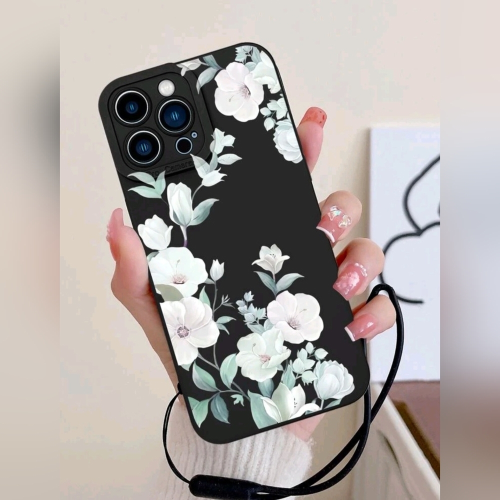 Flower Pattern Phone Case With Lanyard
